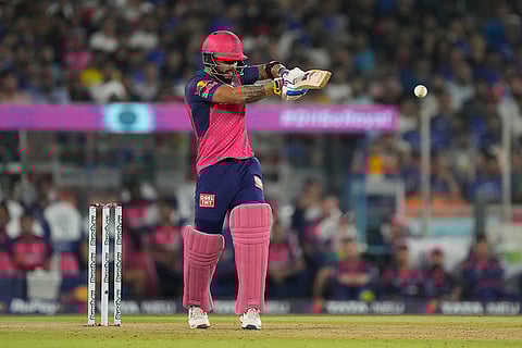 Riyan Parag plays a shot